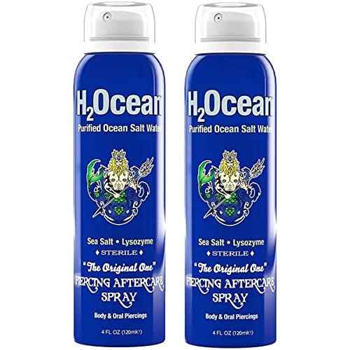H2Ocean Piercing Aftercare Spray, Saline Spray for Piercings Cleaning Solution, with Sea Salt Nipple, Ear, Nose, Lip, Belly Piercings Cleaning Spray with Sea Salt & Bump Treatment, Set of 2