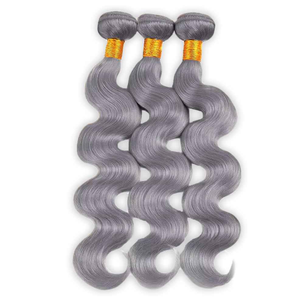 Grey Bundles Human Hair Body Wave Bundles 34 34 34 Inch Gray Body Wave Human Hair Extensions Double Weft Unprocessed Brazilian Virgin Hair 3 Bundle 50 Grams Per Bundle