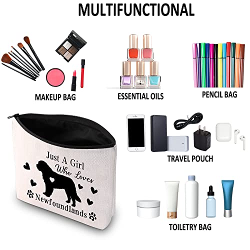 G2TUP Newfoundland Lover Gift Who Loves Newfoundlands Makeup Bag Newfoundland Dog Owner Gift Travel Bag (Loves Newfoundlands White Bag)