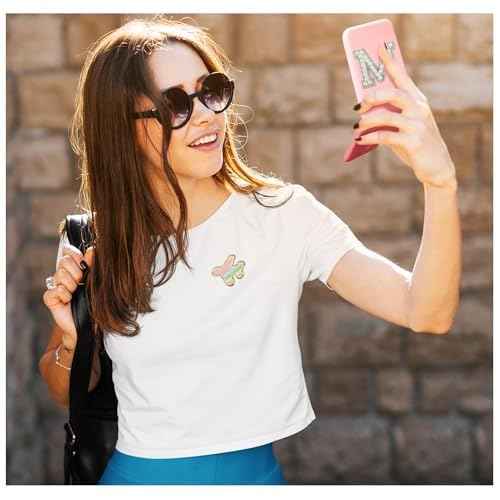 Preppy Stuff Pearl Initial Travel Compact Mirror with Lights, Personalized 1X/2X Magnification Mini LED Pocket Makeup Mirror for Purse Trendy Gift Stocking Stuffers for Women Teen Girls (A)