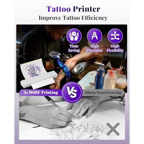 Phomemo M08F Tattoo Stencil Printer, Wireless Tattoo Printer Machine, Thermal Printer Tattoo, Compatible with Smartphone, Pad and PC, with 10pcs Transfer Paper (White)