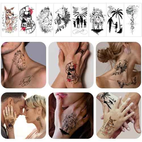 77 Sheets Family Temporary Tattoos - Fake Tattoos for Couple Dating, Family Gathering - Unity Symbol Tattoos for Valentine, Mother's Day, Father's Day, New Year Easter Gift
