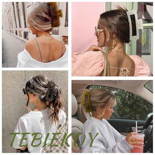 Extra Large Hair Claw Clips for Women, 5 Inch Unbreakable Large Rectangle Claw Clips for Thick Hair Neutral Huge Hair Clips Non-slip Hair Claws Tight Strong Hold Hair Claw for Women Girls 4 Packs