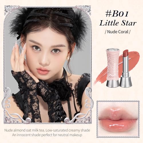 Flower Knows Swan Ballet Shine Lipstick,Hydrating Solid Lip Gloss,Moisturizing Nude peachy Tinted Lip Balm-Long Lasting Lip Gloss in Balm for Girls&Women,Vegan & Cruelty-Free(B01 Little Star)