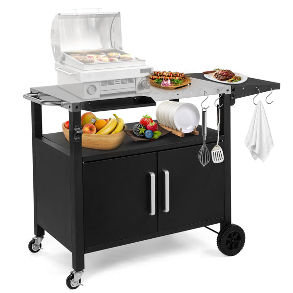 Outdoor Grill Cart with Storage and Wheels - Movable Kitchen Island for BBQ and Patio Dining