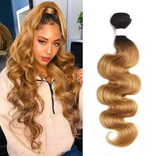 X-TRESS 1b27 Hair Bundles Body Wave 1 Bundle Ombre Honey Blonde Brazilian Hair Weave 100% Human Hair Extensions Bundles Ombre Color 27 Hair Weave(24 Inch, T1B/27)