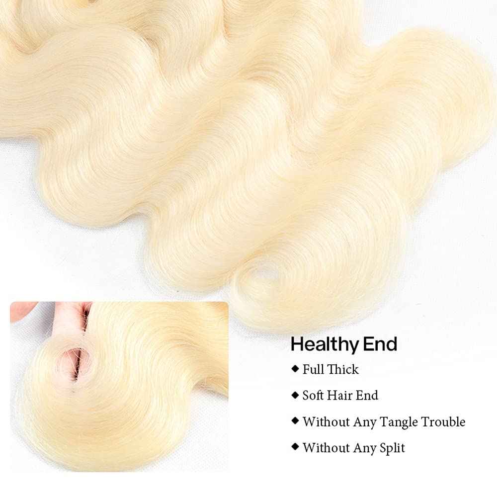 30 32 34 Inch Blonde Bundles Human Hair 613 Body Wave Bundles Double Weft Soft Real Blonde Hair Weave Grade 8A Peruvian Virgin Hair Extensions