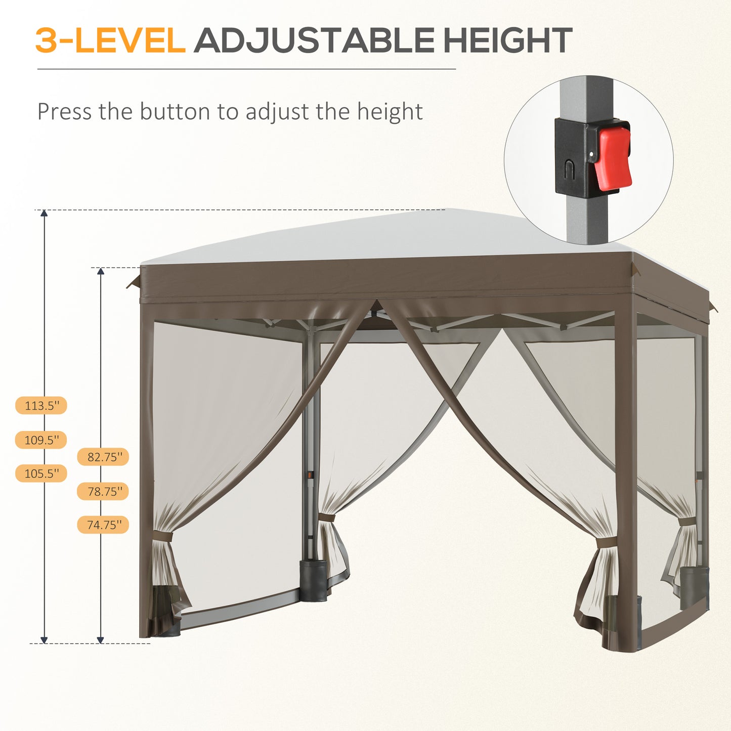 10x10 Pop Up Canopy Tent with Netting - Height Adjustable, Cream