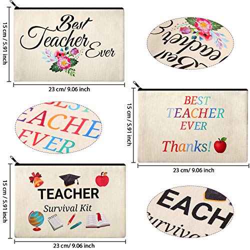 Frienda 15-Piece Teacher Makeup Bag Set - Canvas Cosmetic Bags with Zipper, 3 Styles - Travel Toiletry Pouch - Teacher Appreciation Gift Bags