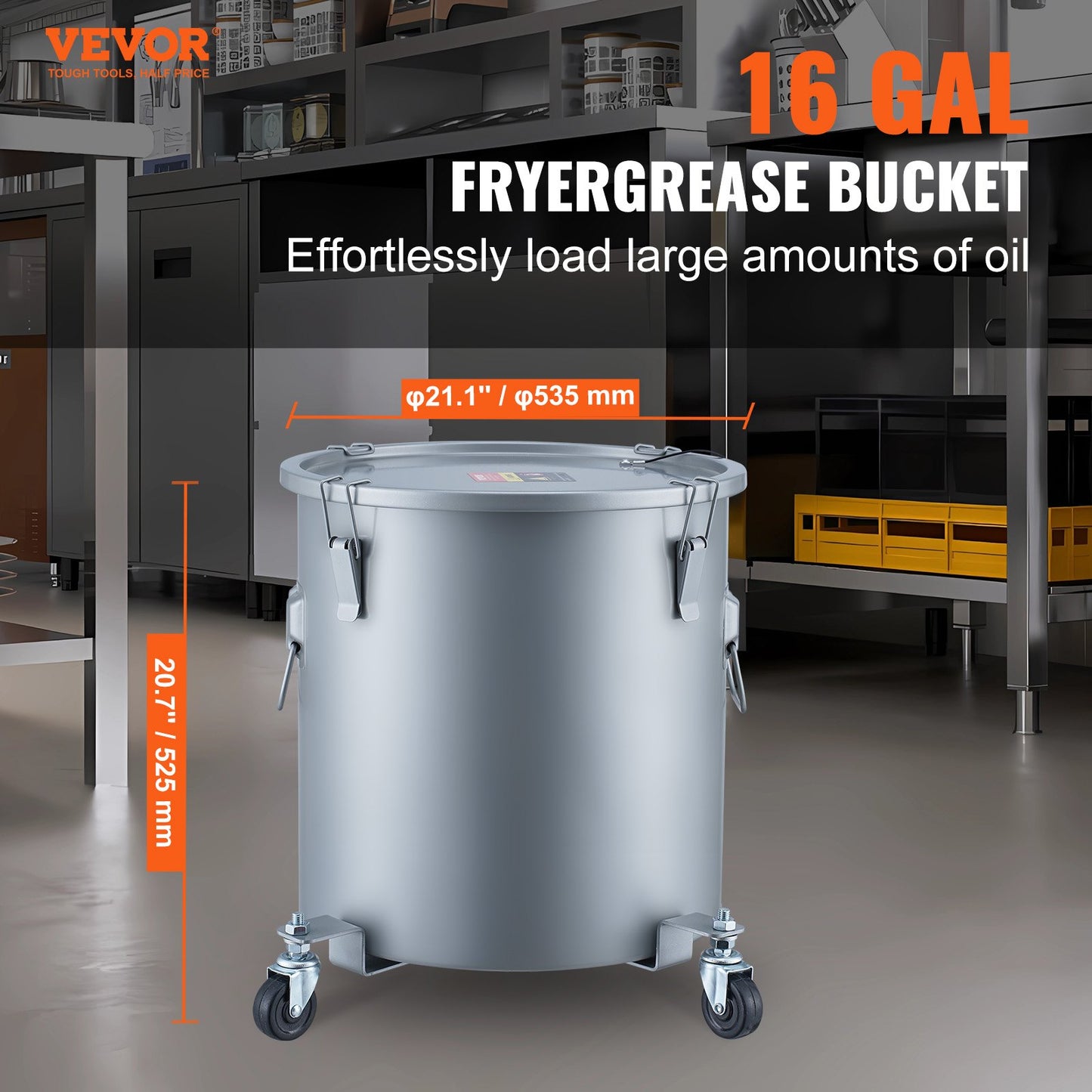 16-Gallon Fryer Grease Bucket with Lid and Filter Bag - Gray