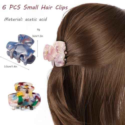 Small Hair Clips,1.4" Acetate French Hair Claw Clips, Strong Hold Nonslip Half-Up Jaw Clip Hair Accessories Birthday Thanksgiving Christmas Gift for Women Girls Mother Daughter Thin Thick(6 PCS)