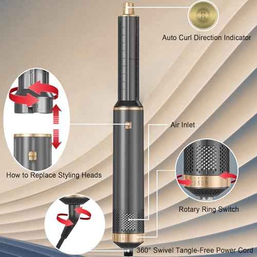 5 in 1 Hair Styler & Hair Dryer Brush, Low-Speed Negative Ionic Air Styler Drying, Multi Hair Styler, Professional Blow Dryer Brush for Curling Volumizing Straightening Styling(Gray Gold)