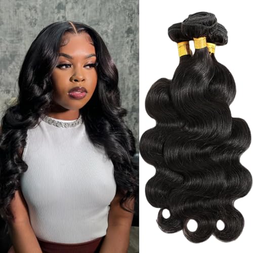 Human Hair Bundles 20 22 24 Inch Body Wave Bundles Human Hair 100% Unprocessed Brazilian Virgin Hair 3 Bundles Human Hair Body Wave Hair Bundles Hair Extensions Natural Black Color