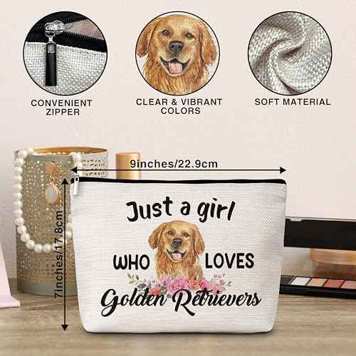 Golden Retrievers Gifts Makeup Bag, Just A Girl Who Loves Golden Retrievers Cosmetic Bags, Dog Makeup Zipper Pouch Bag, Dog Lover Inspired Gift, Birthday Gift For Women Girls, 16