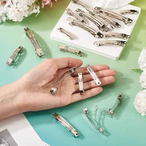 40Pcs Iron Barrette Hair Clips 4 Sizes Metal Silver French Barrette Findings for DIY Hair Accessories Making
