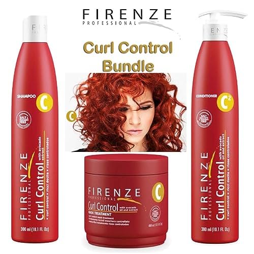 Firenze Professional Curl Control Set ? Shampoo with Avocado Oil 300ml, Conditioner 300ml & Mask Treatment 400ml for Moisturized, Defined Curly Hair