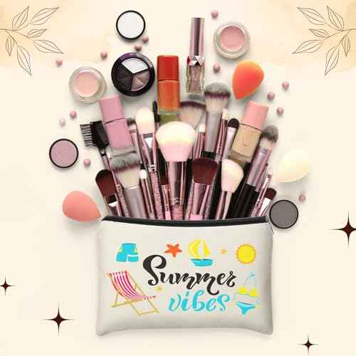 Kacctyen 16 Pcs Christmas Makeup Bag Gifts Bulk Cosmetic Bag with Zipper Santa Snowman Red and Green Travel Make up Pouch Portable Storage Pouch for Women Xmas Party Accessories(Summer)