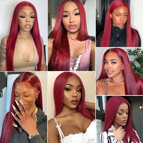99J Burgundy Bundles Human Hair 12A Unprocessed Brazilian Virgin Human Hair Bundles Wine Red Straight 3 Bundles 30 32 34 Inch Double Weft Weave 99J Color Hair Extension for Women 300g Total