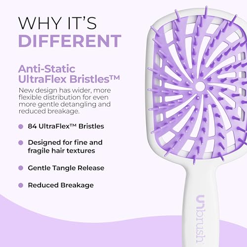 FHI Heat UNbrush Plus ? Curly Hair Brush for Gentle & Effective Detangling on Wet or Dry Fragile Hair Types ? Detangler Brush w/ 84 UltraFlex Bristles, Ultra-light, Vented, Anti Static Hairbrush