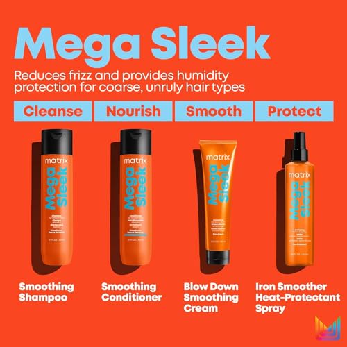 Matrix Mega Sleek Shampoo, Conditioner, & Miracle Creator Set - Controls Frizz Leaving Hair Smooth & Shiny, Nourishes With Shea Butter, For Dry, Damaged Hair, Salon Routine