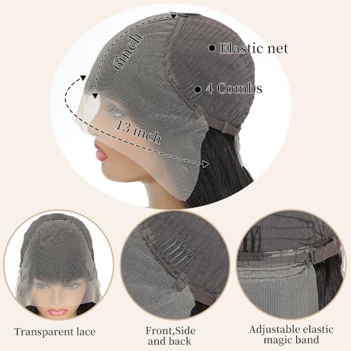 13x6 Body Wave Lace Front Wigs Human Hair Pre Plucked Real Human Hair Wigs 200 Density HD Transparent Lace Frontal Wigs Natural Black Glueless Wig 24 Inch