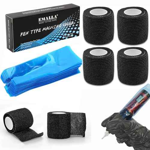 200pcs Machine Covers and 4pcs Grip Tape, Urknall Tattoo Pen Covers Grip Cover Barrier Sleeves Professional Tattoo Supplies