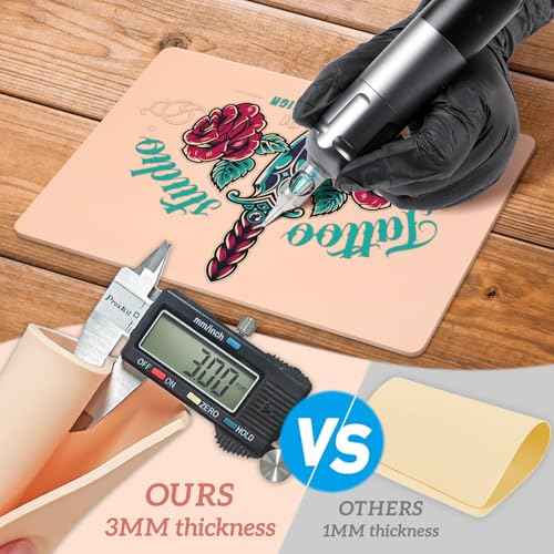 3mm Tattoo Fake Skin, 10 Pcs Pure Silicone Tattoos Practice Skin, Double Sides Real Thick Feeling Soft Skins, Tattooing Microblading Eyebrow Lip Practice or Display for Beginners