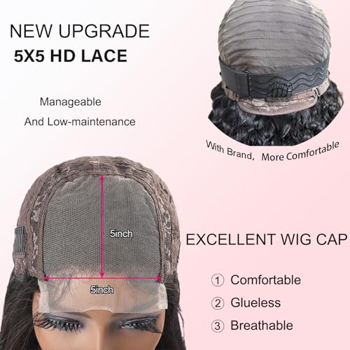 SODLIS 5x5 HD Lace Closure Wigs Wear And Go Glueless Wigs Pre Plucked With Baby Hair Ready to Go Deep Wave Lace Front Wigs for Women (Black, 24 Inch, Curly)