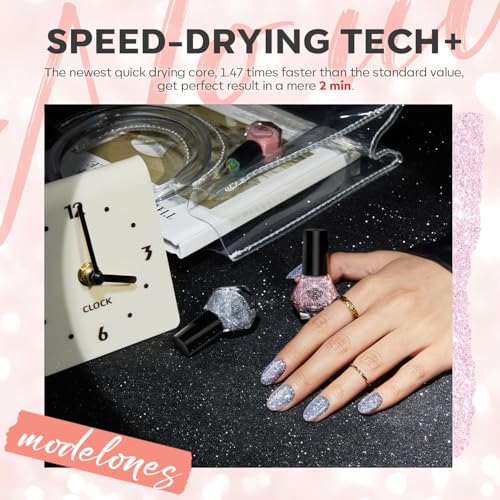 modelones Glitter Nail Polish 6 Colors Holographic Sparkle Glitter Mini Set Flash Diamond Black Silver Gold Quick Dry Manicure Diy Nail Art Salon Gift For Women Girl