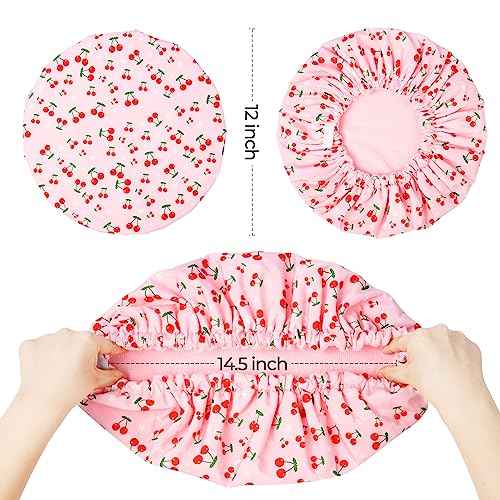 Shower Cap for Women Terry Lined Bath Cap Large Reusable Waterproof Elastic Band Pink Shower Caps for Long Thick Hair Soft Bath Shower Hair Caps