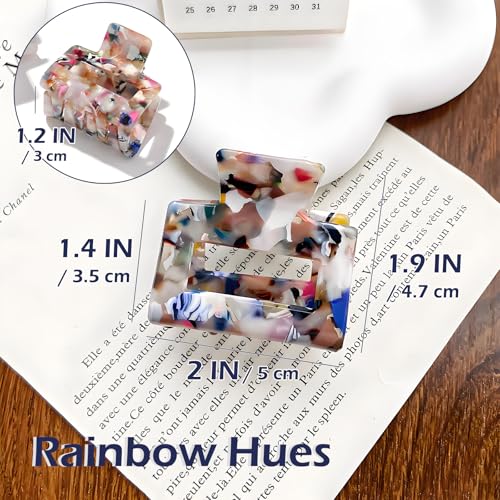 2 Pcs Small Hair Clips Acrylic Claw Clips for Thin Hair Cute French Design Hair Clips for Women, Colorful & White Shell