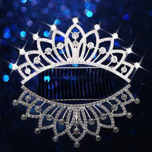 JEWEKY Princess Comb Tiara Mini Silver Rhinestone Hair Comb Brithday Decorations Hair Accessories