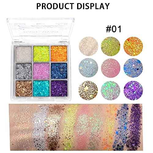 Glitter Eyeshadow Palette - Shimmer Purple Pink Blue Colorful Eyeshadow, Lip Face Eye Glitter Makeup - Lasting Waterproof High Pigmented Eye Shadow for Girl Women