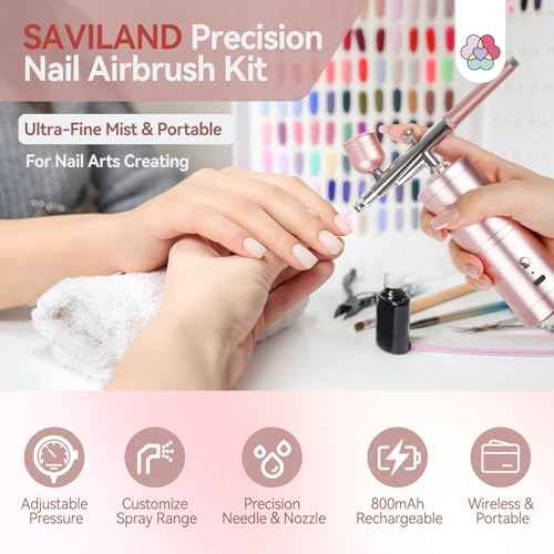 SAVILAND Super-Stable Airbrush Kit: 25 PSI Precision Airbrush for Nails Recharge Dual-Mode Airbrush Gun 0.3mm Nozzle Airbrush Machine Makeup Protable Airbrush Gel Nail Ombre French Paint Nail Art