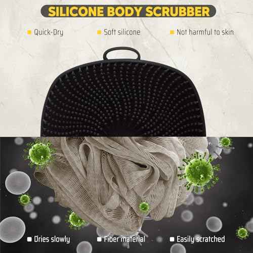 VWMYQ Silicone Body Scrubber, Silicone Loofah New Upgrade Richer Foam and Effective Cleaning, Ergonomic No-Slip Handle, Long-Lasting & Easy to Clean