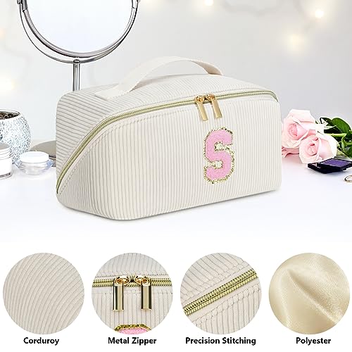 Personalized Initial Makeup Bag,Christmas Gifts for Girl,Preppy Bag Cosmetic Travel Bag Women,Travel Toiletry Organizer,Large Capacity Corduroy Stuff Bag,Cute Cosmetic Pouch Skincare Bag-Z