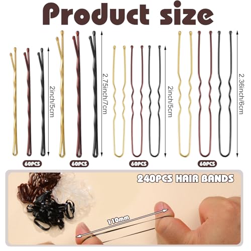 480 Pcs Bobby Pins Hair Pins Kit, U Shaped Hair Pins for Buns, Hair Pins for Women, Hair Rubber Bands with Box, 2/2.36/2.76inch Black Bobby Pins Brown Hair Blonde Hair Pins for Styling