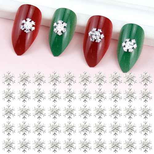 50PCS Silver Snowflakes Charms for Nails - 3D Metal Snowflakes Nail Art Accessories for Winter Christmas Decoration