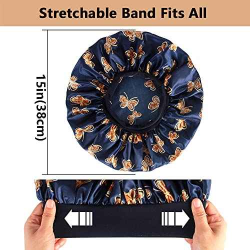 3pcs Large Silky Bonnets for Sleeping, Cute Butterfly Bonnet for Women Braids Curly Hair, D