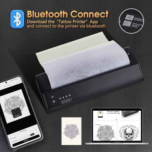 Ambition Wireless Tattoo Transfer Stencil Printer Thermal Copier Machine with 20pcs Free Transfer Paper-Tattoo Printer Kit for Tattoo Artists & Beginners Compatible with Smartphone & Pc