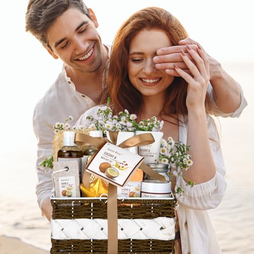 Spa Gift Basket Luxury Bath and Body Basket Set 17-Piece Coconut Honey Almond Christmas Gifts for Women Mom Her Large Luxury Home Spa Kit, Relaxing Self Care Pamper Gifts Birthday Bridal Shower Bath