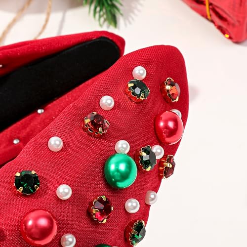 Ivyu Christmas Headbands for Women Adults Girls Red Headband with Jeweled Pearl Sparkly Headbands