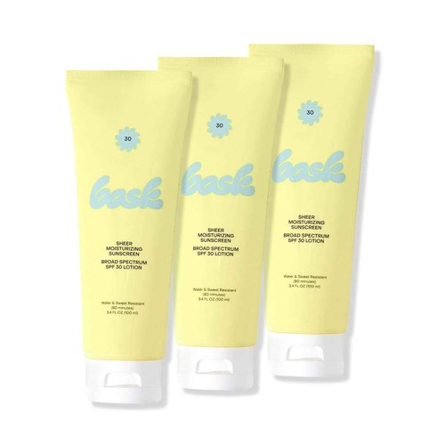 Bask Suncare SPF 30 Sheer Moisturizing Sunscreen Lotion - Broad Spectrum UVA/UVB Protection, Dermatologist Recommended, Hydrating, Lightweight & Fast Absorbing, No White Cast, Travel Size (Pack of 3)