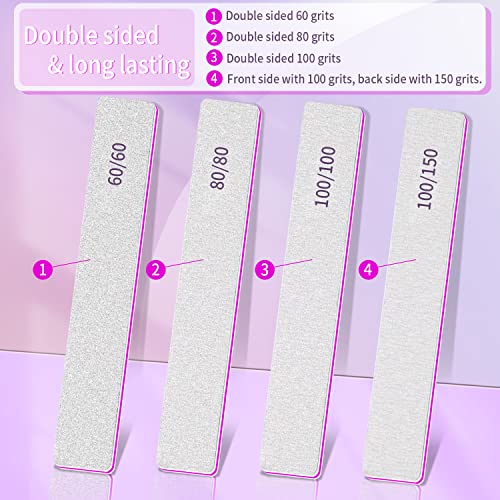 Professional 60/60 Grit Files for Gel and Acrylic Nails - Double Sided Washable Coarse Manicure Tool for Salon