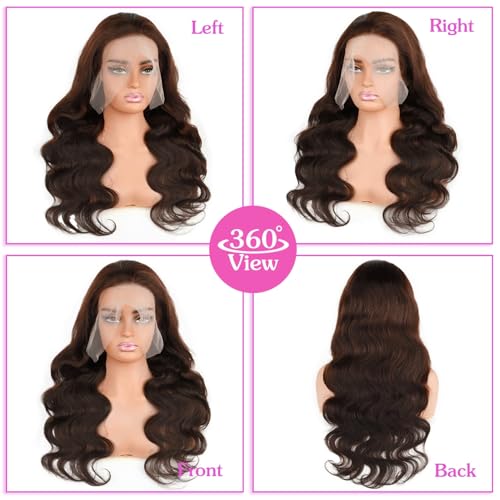 Brown Lace Front Wig Body Wave Chocolate HD Lace Frontal Wigs Human Hair Pre Plucked for Women 20 Inch 13x6 Brown Glueless Human Hair Wig with Baby Hair