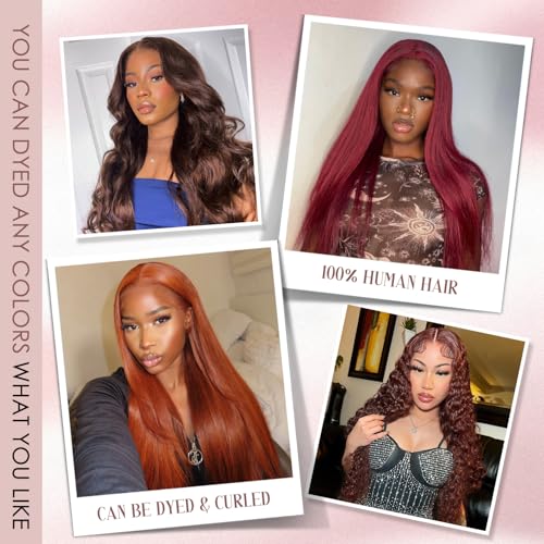 Chocolate Brown(#4) Straight Wig Human Hair, 13x6 HD Lace Front Wigs Human Hair, Glueless & Pre Plucked Human Hair Wig with Baby Hair, 180% Density Ash Blonde Wig (20inch)