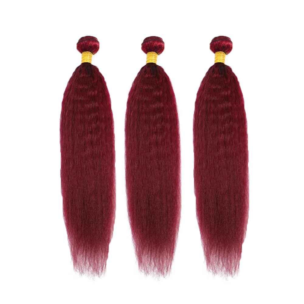 28 28 28 inch Burgundy Bundles Human Hair Red Kinky Straight Bundle 99J Human Hair Bundles Burgundy Yaki Bundle