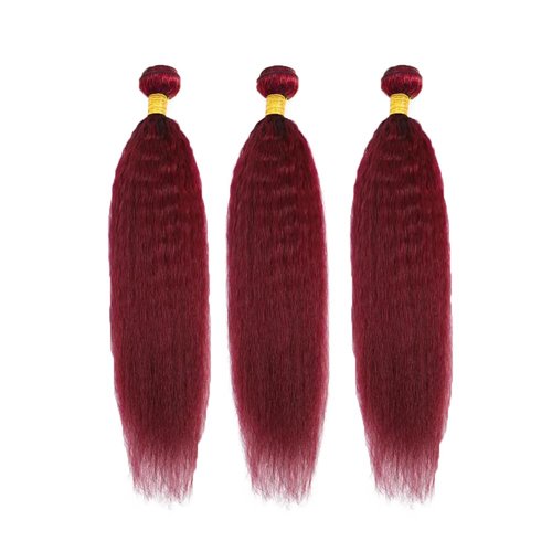 99J Yaki Human Hair Bundles Burgundy Kinky Straight 24 26 28 Inch WuvuSnm Red Double Weft 3 Bundles