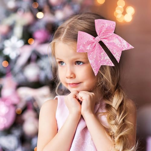 12-Color Jumbo Glitter Cheer Bow Clip ? 7¡± Sequin Hair Bow for Girls, Perfect for Softball, Uniforms, Christmas, Halloween, and Special Occasions