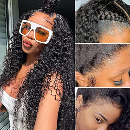 Kinky Curly 13x4 HD Lace Front Human Hair Wigs 180% Density Kinky Curly Glueless Wig 12A Brazilian Virgin Hair Pre Plucked With Baby Hair 16Inch Afro Kinky Curly Lace Frontal Wigs For Women